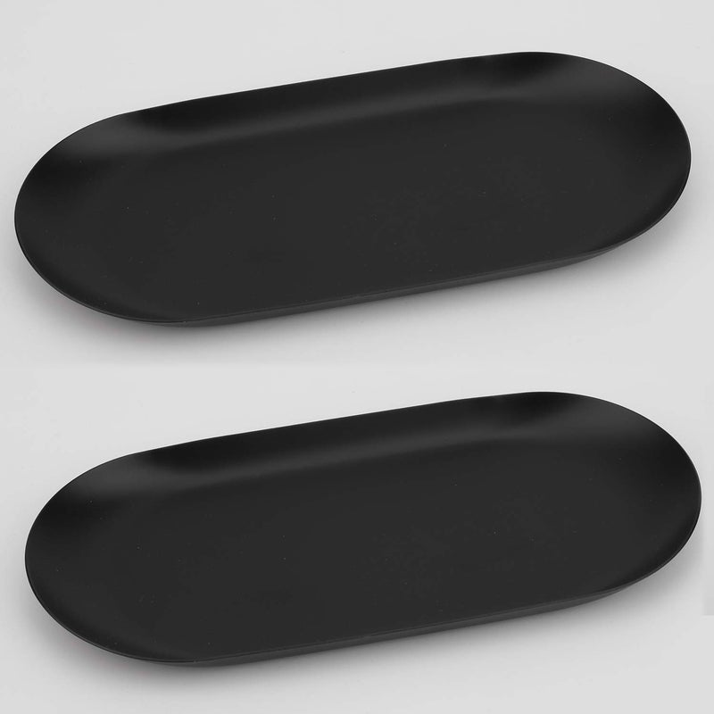 Fermus Stainless Steel Decorative Tray  Set of 2  9 Inch Long  Jewelry Dish Cosmetics Organizer Bathroom Clutter Serving Platter Small Storage Tray  Oval  Matte Black - Image 1
